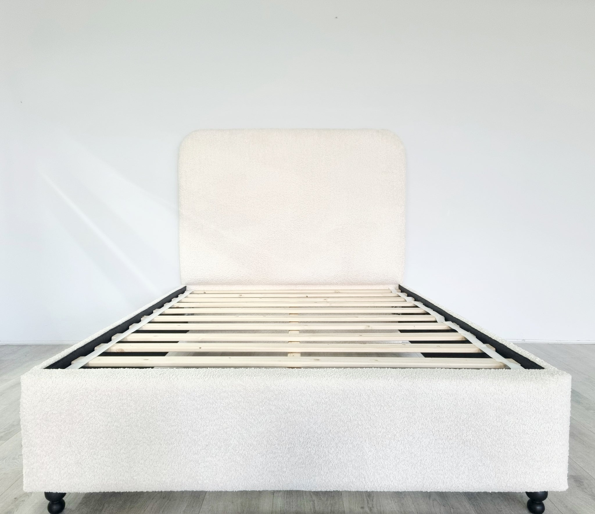 Sammy Curved Slimline Boucle Cream Luxurious Bed Frame