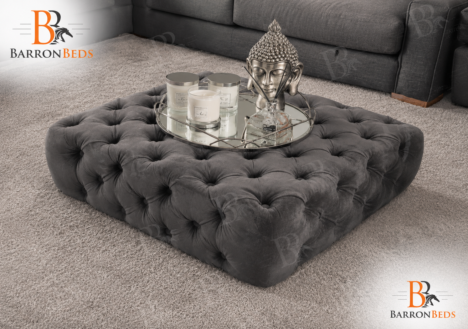 Hetty Large Square Chesterfield Buttoned Pouffe Footstool