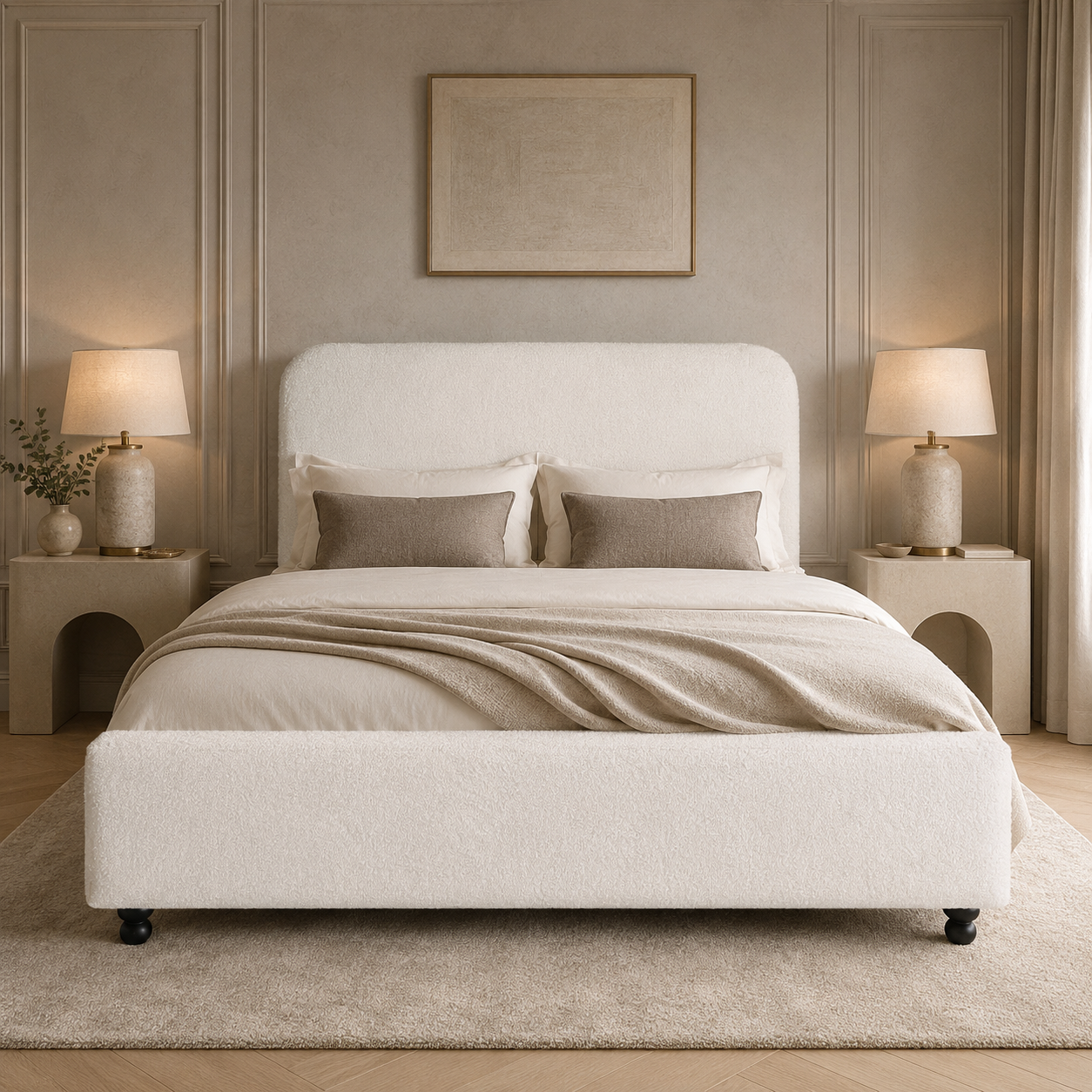 Sammy Curved Slimline Boucle Cream Luxurious Bed Frame