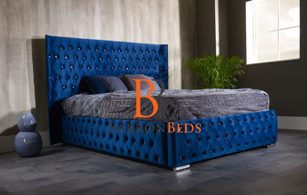 Blue Chesterfield Winged Bed