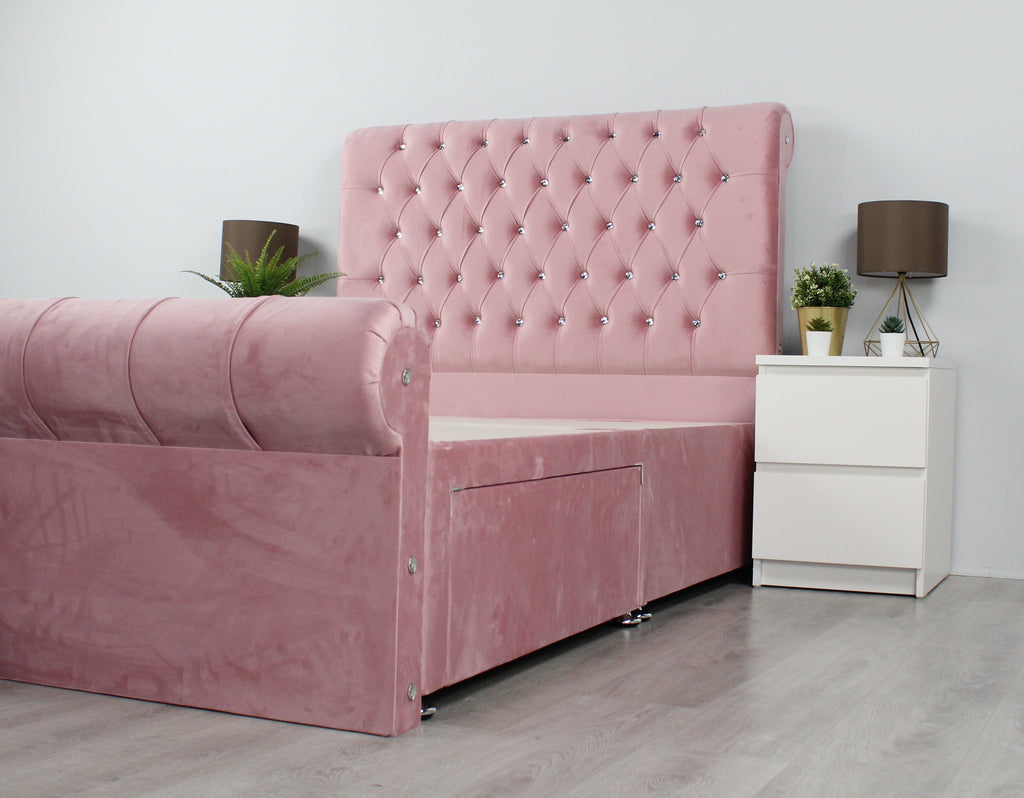 Pink Chesterfield Scroll Bed