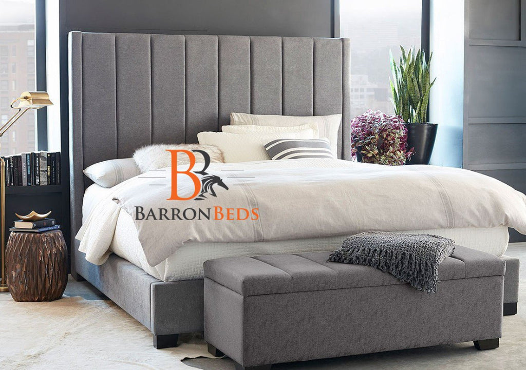 Lined Upholstered Wingback Bed