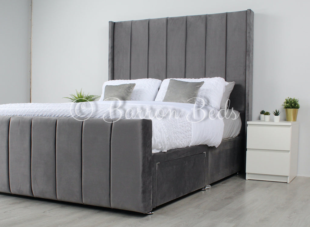 Lined Wingback Bed Plush Velvet - Oxford Beds, Wingback Beds Majestic Beds  Yorkshire Beds Majestic Special Mattresses