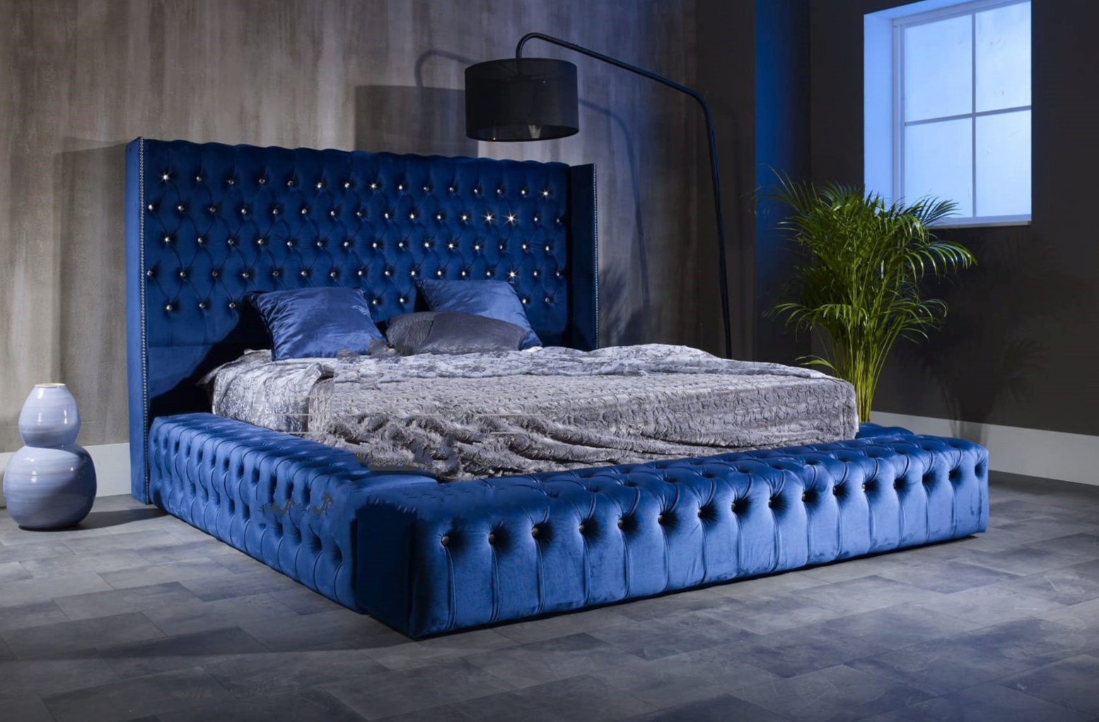 Luxury Blue Velvet Bed Frame