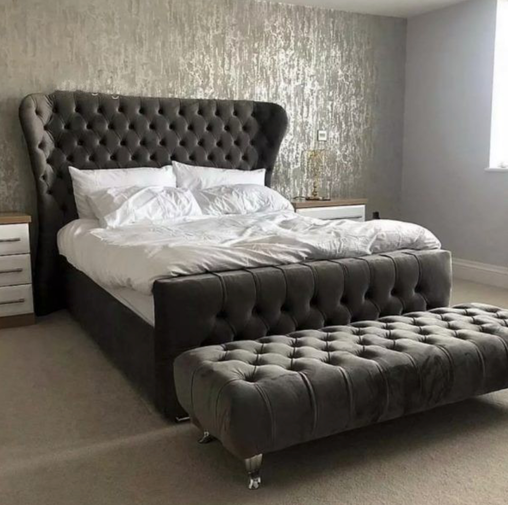 London Deluxe Wingback Bed Frame with optional Footstool