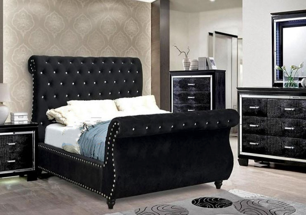 Pearl Studded Headboard Bed