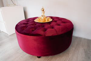 New Orhan Chesterfield Round Buttoned Pouffe Footstool