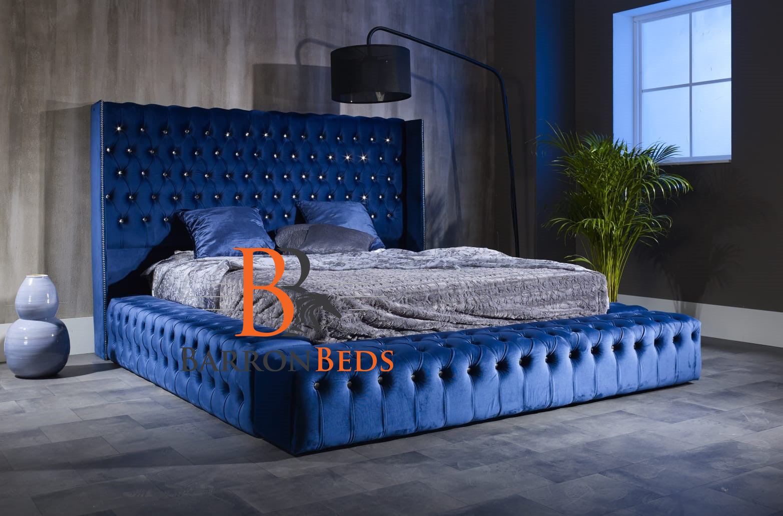 Luxury Blue Velvet Bed Frame Rosalee Ambassador Barron Beds BarronBeds