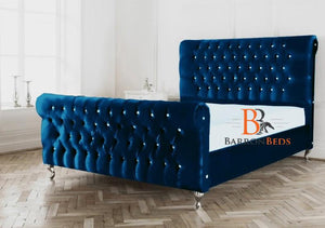 Blue Padded Headboard Bed